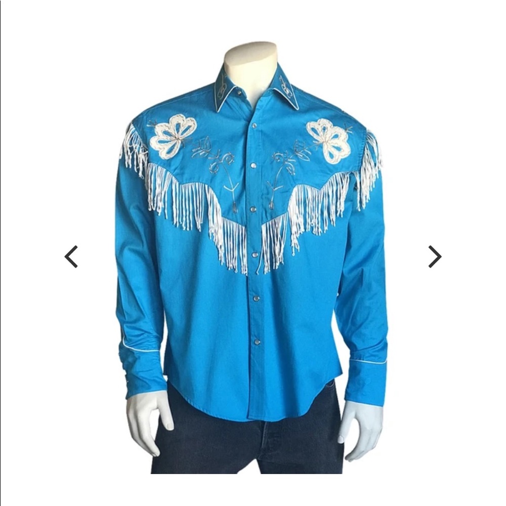 Men’s Vintage Fringe Turquoise Western Shirt